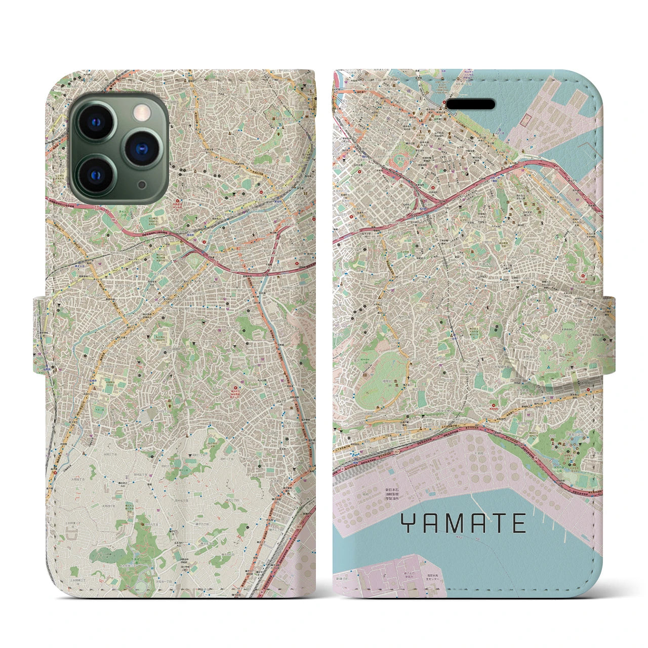 【山手(神奈川県)】地図柄iPhoneケース(手帳タイプ)ナチュラル・iPhone 11 Pro 用