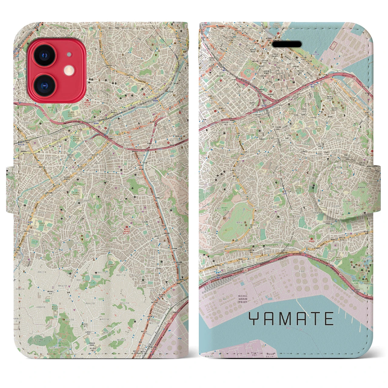 【山手(神奈川県)】地図柄iPhoneケース(手帳タイプ)ナチュラル・iPhone 11 用