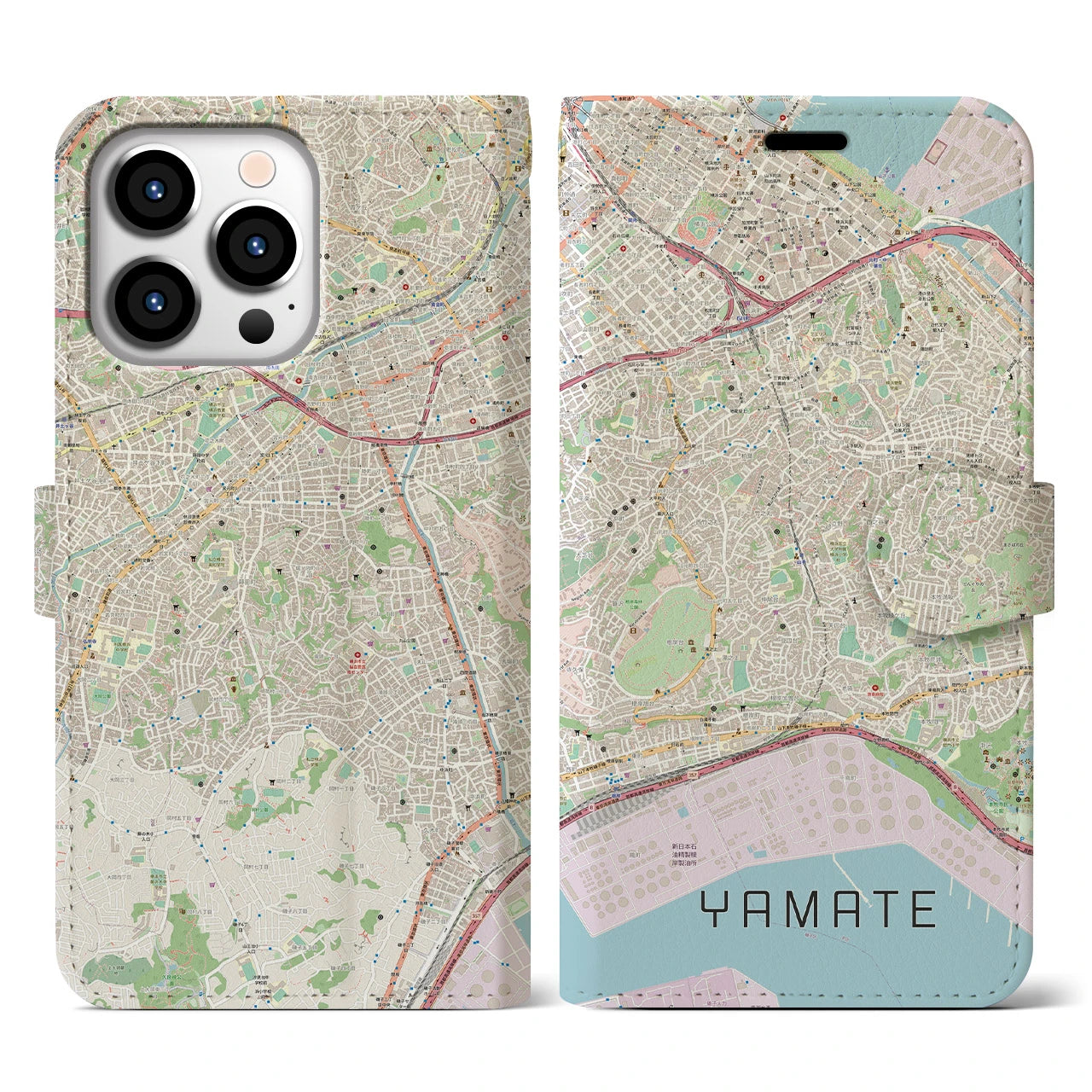 【山手(神奈川県)】地図柄iPhoneケース(手帳タイプ)ナチュラル・iPhone 13 Pro 用
