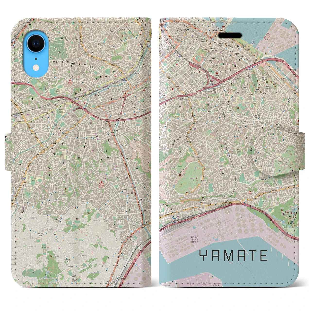 【山手(神奈川県)】地図柄iPhoneケース(手帳タイプ)ナチュラル・iPhone XR 用