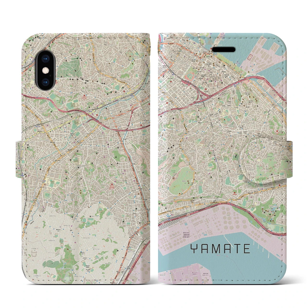 【山手(神奈川県)】地図柄iPhoneケース(手帳タイプ)ナチュラル・iPhone XS / X 用