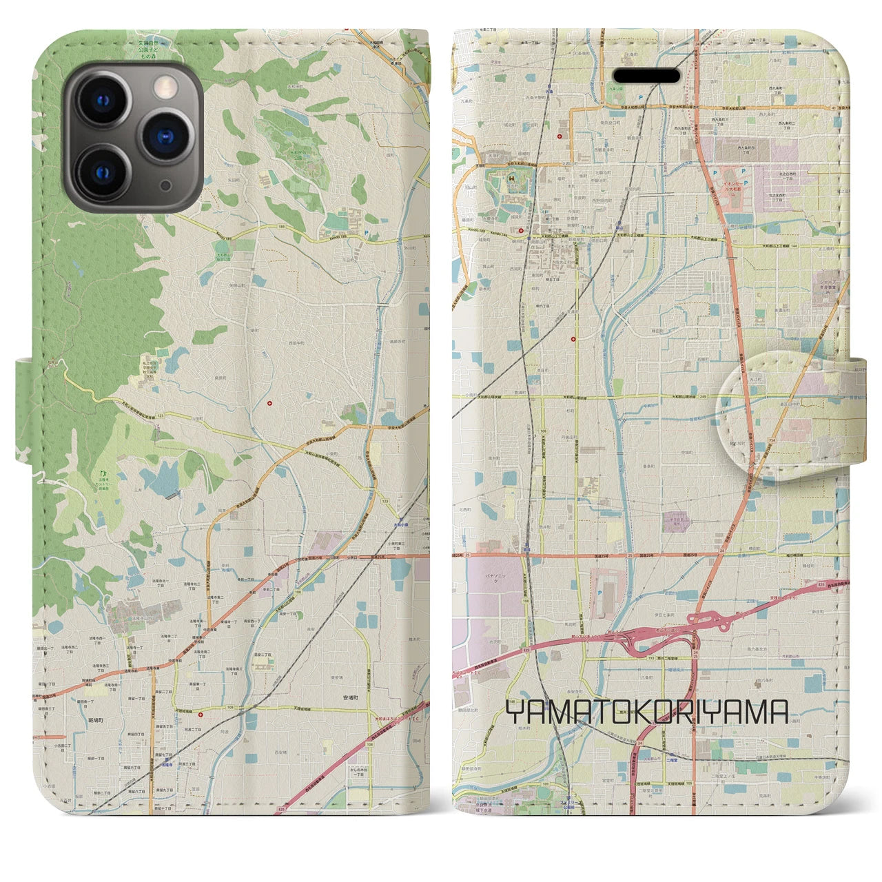 【大和郡山(奈良県)】地図柄iPhoneケース(手帳タイプ)ナチュラル・iPhone 11 Pro Max 用