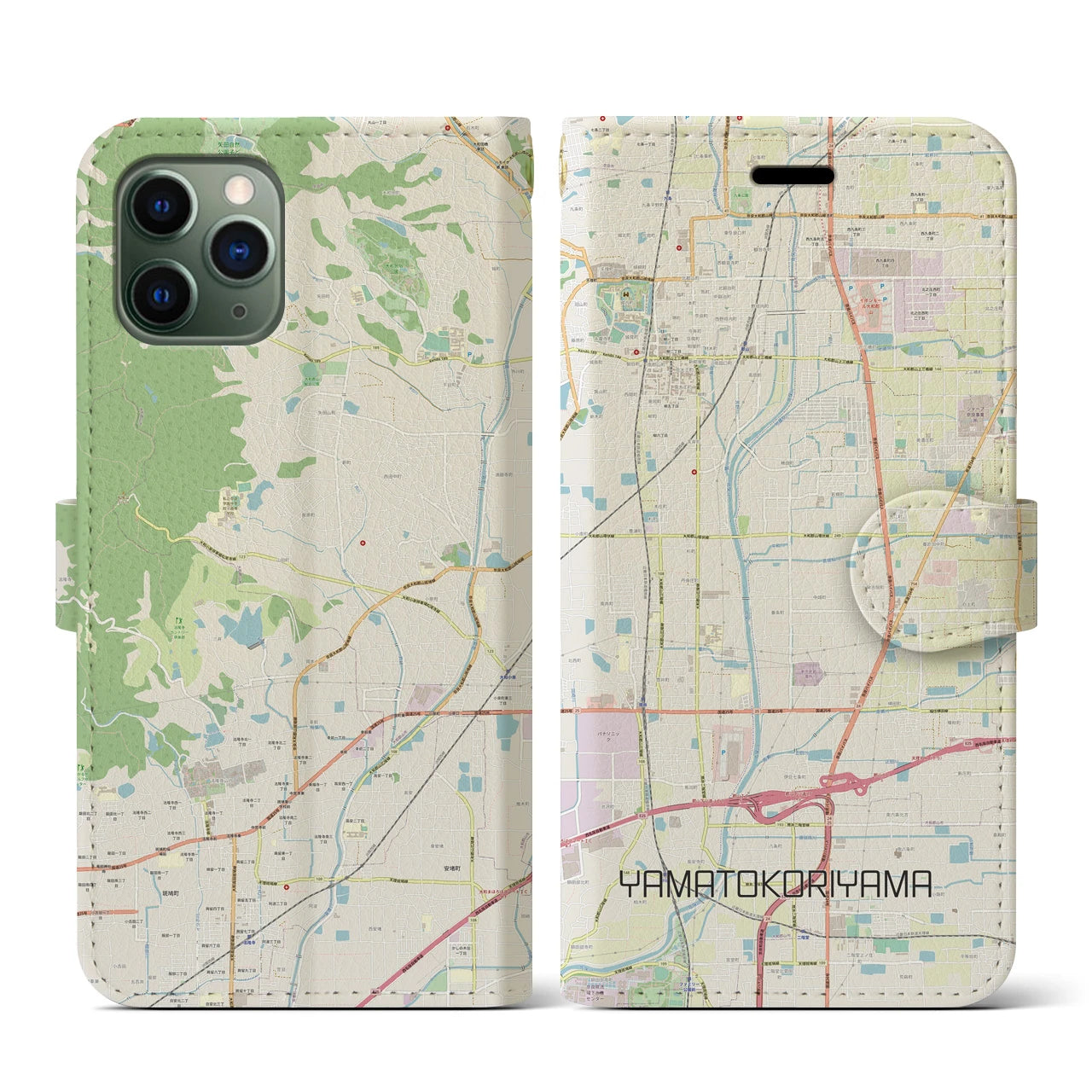 【大和郡山(奈良県)】地図柄iPhoneケース(手帳タイプ)ナチュラル・iPhone 11 Pro 用
