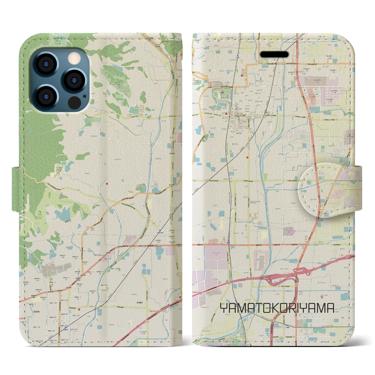 【大和郡山(奈良県)】地図柄iPhoneケース(手帳タイプ)ナチュラル・iPhone 12 / 12 Pro 用