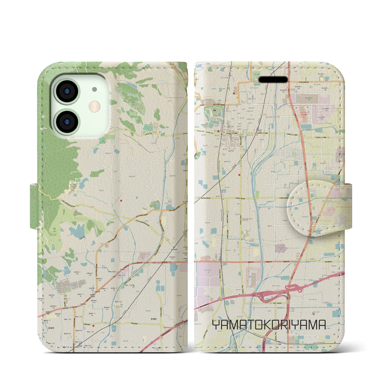 【大和郡山(奈良県)】地図柄iPhoneケース(手帳タイプ)ナチュラル・iPhone 12 mini 用