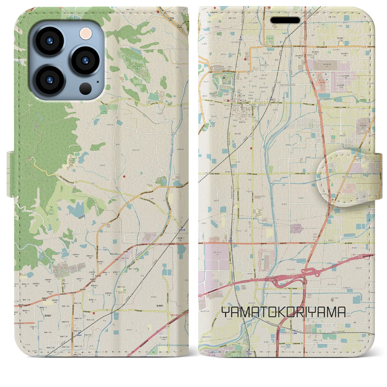 【大和郡山(奈良県)】地図柄iPhoneケース(手帳タイプ)ナチュラル・iPhone 13 Pro Max 用