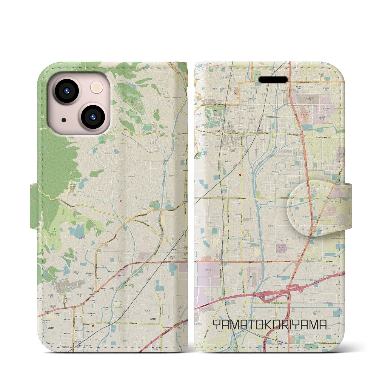【大和郡山(奈良県)】地図柄iPhoneケース(手帳タイプ)ナチュラル・iPhone 13 mini 用