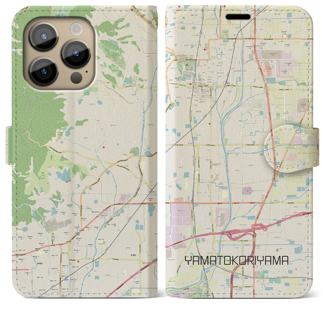 【大和郡山(奈良県)】地図柄iPhoneケース(手帳タイプ)ナチュラル・iPhone 14 Pro Max 用