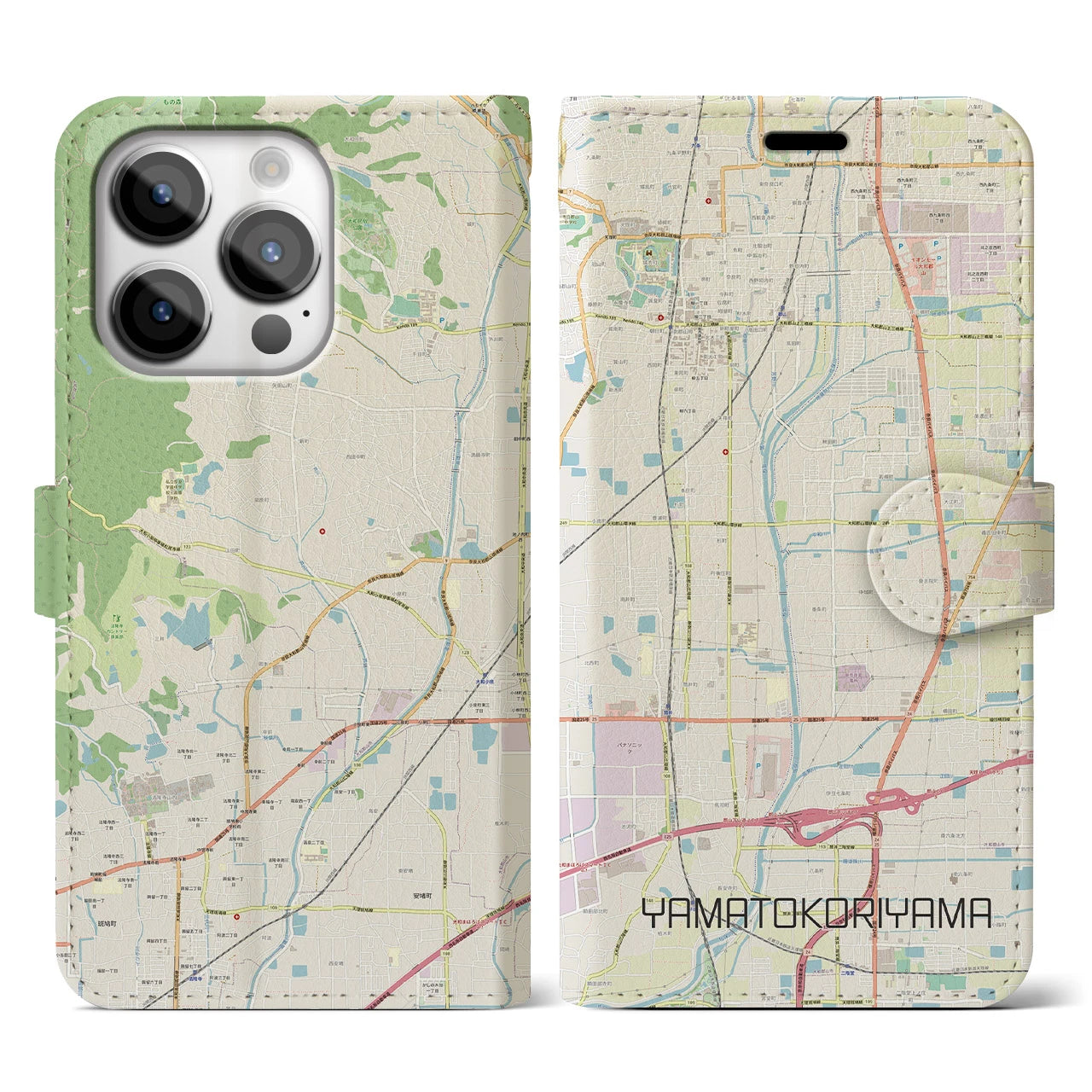 【大和郡山(奈良県)】地図柄iPhoneケース(手帳タイプ)ナチュラル・iPhone 14 Pro 用