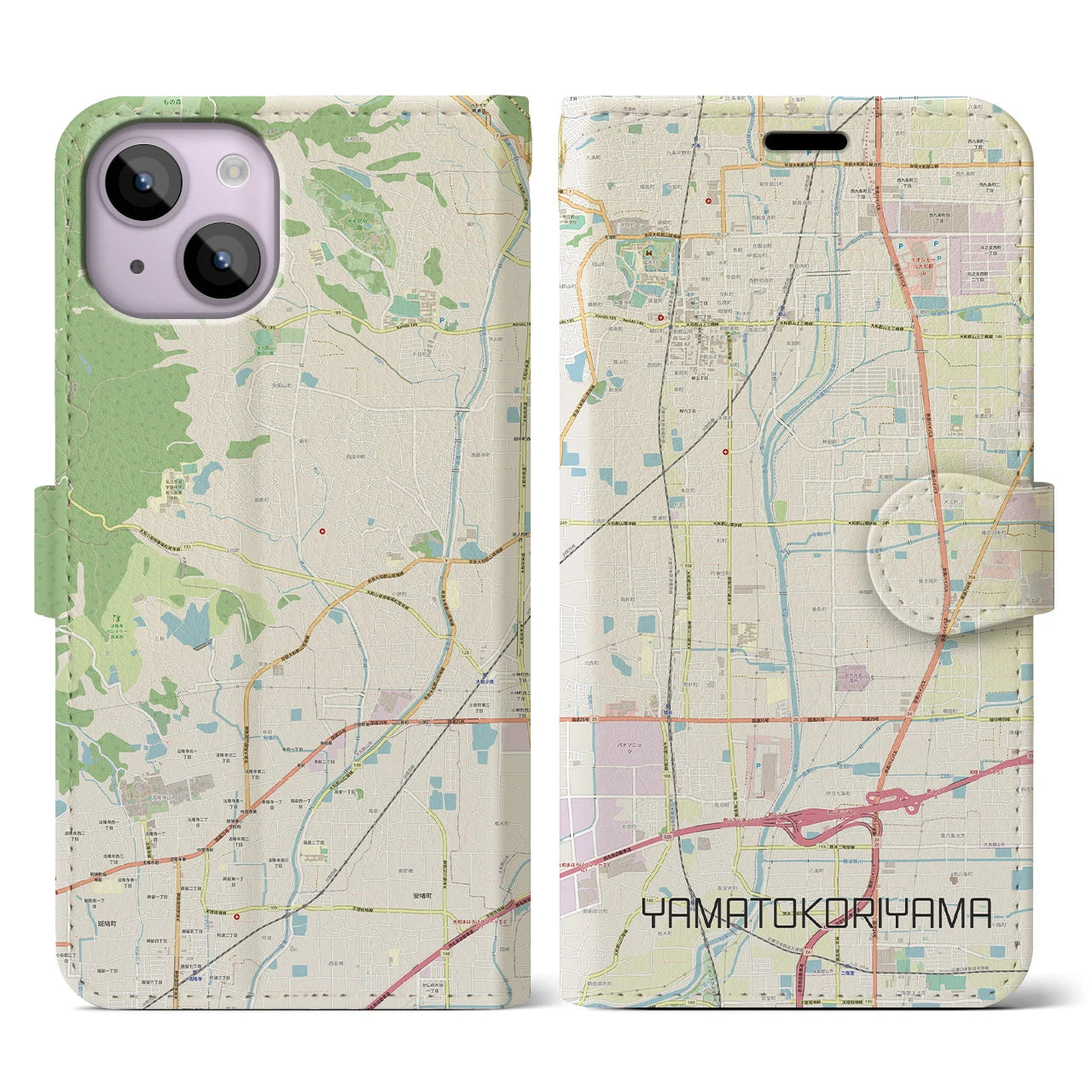【大和郡山(奈良県)】地図柄iPhoneケース(手帳タイプ)ナチュラル・iPhone 14 用