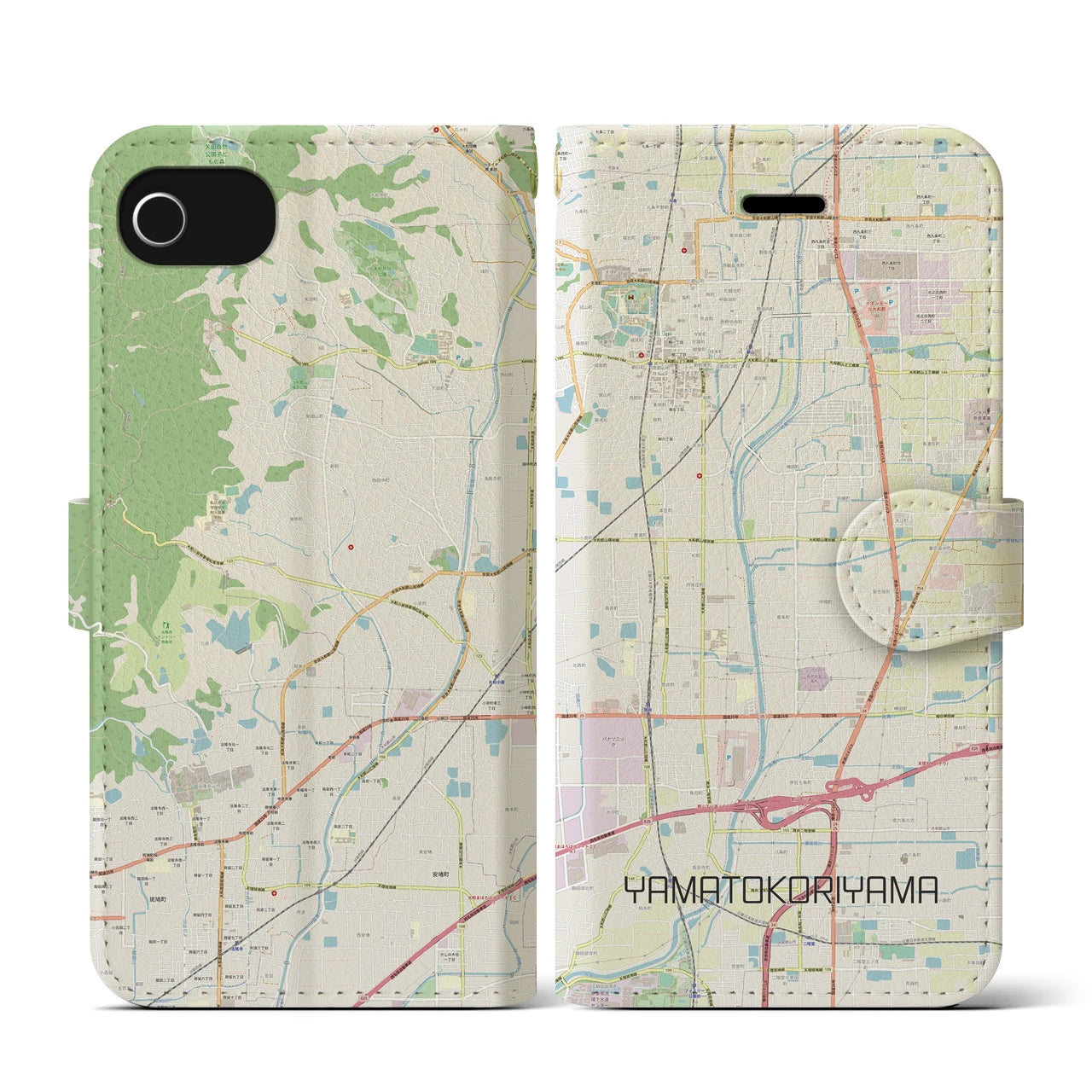 【大和郡山(奈良県)】地図柄iPhoneケース(手帳タイプ)ナチュラル・iPhone SE(第3 / 第2世代) / 8 / 7 / 6s / 6 用