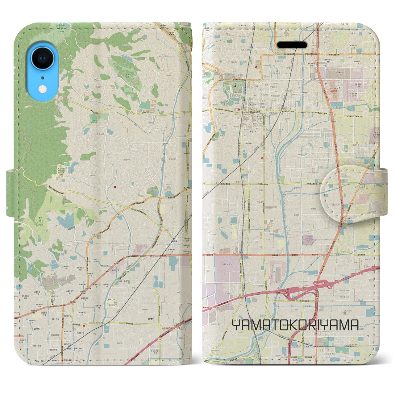 【大和郡山(奈良県)】地図柄iPhoneケース(手帳タイプ)ナチュラル・iPhone XR 用