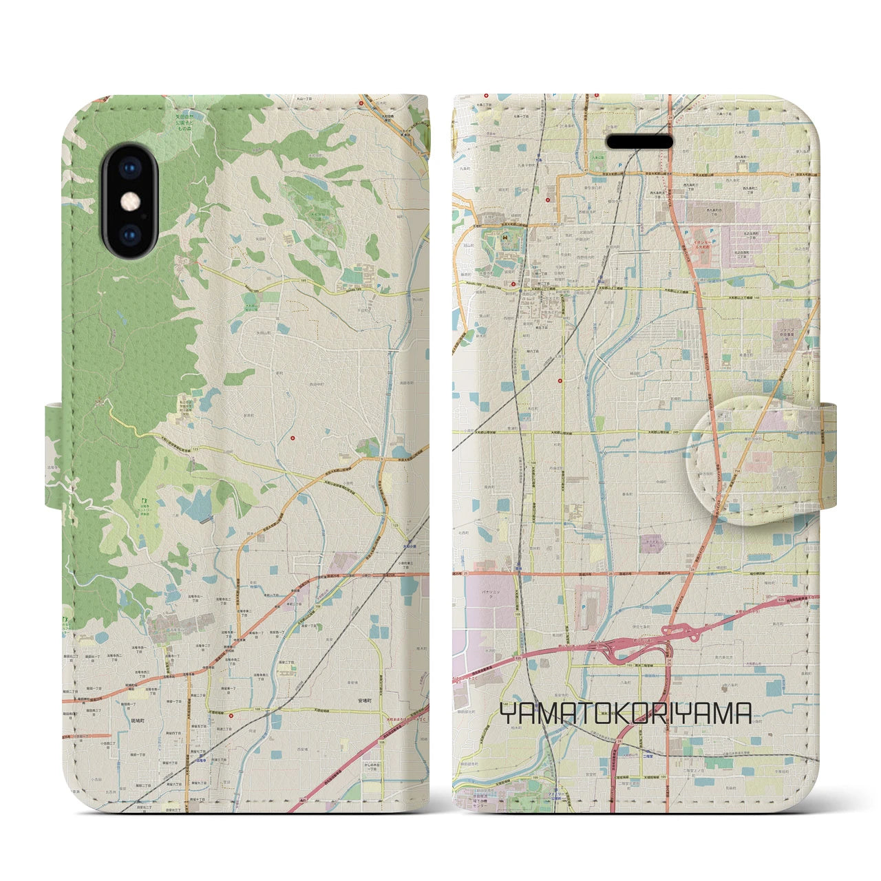 【大和郡山(奈良県)】地図柄iPhoneケース(手帳タイプ)ナチュラル・iPhone XS / X 用