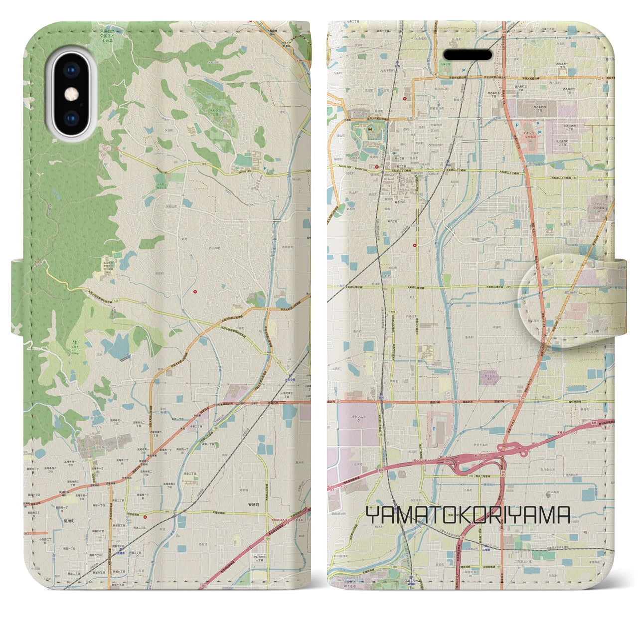 【大和郡山(奈良県)】地図柄iPhoneケース(手帳タイプ)ナチュラル・iPhone XS Max 用