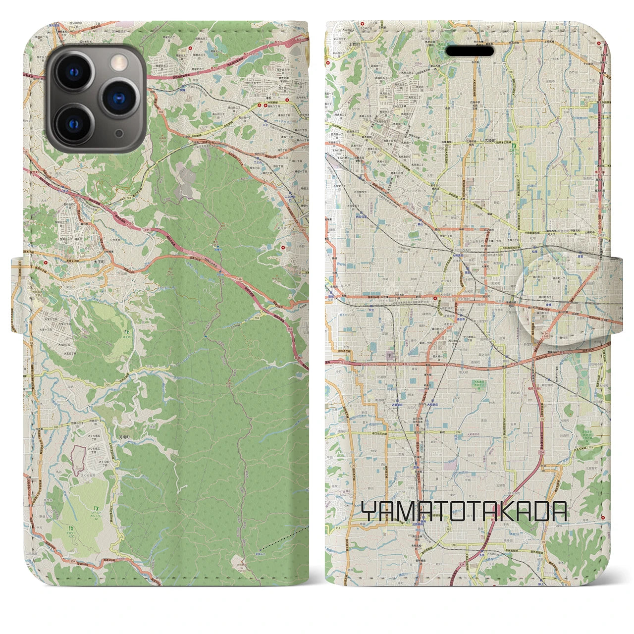 【大和高田(奈良県)】地図柄iPhoneケース(手帳タイプ)ナチュラル・iPhone 11 Pro Max 用