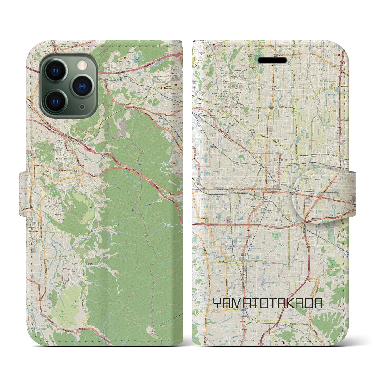 【大和高田(奈良県)】地図柄iPhoneケース(手帳タイプ)ナチュラル・iPhone 11 Pro 用