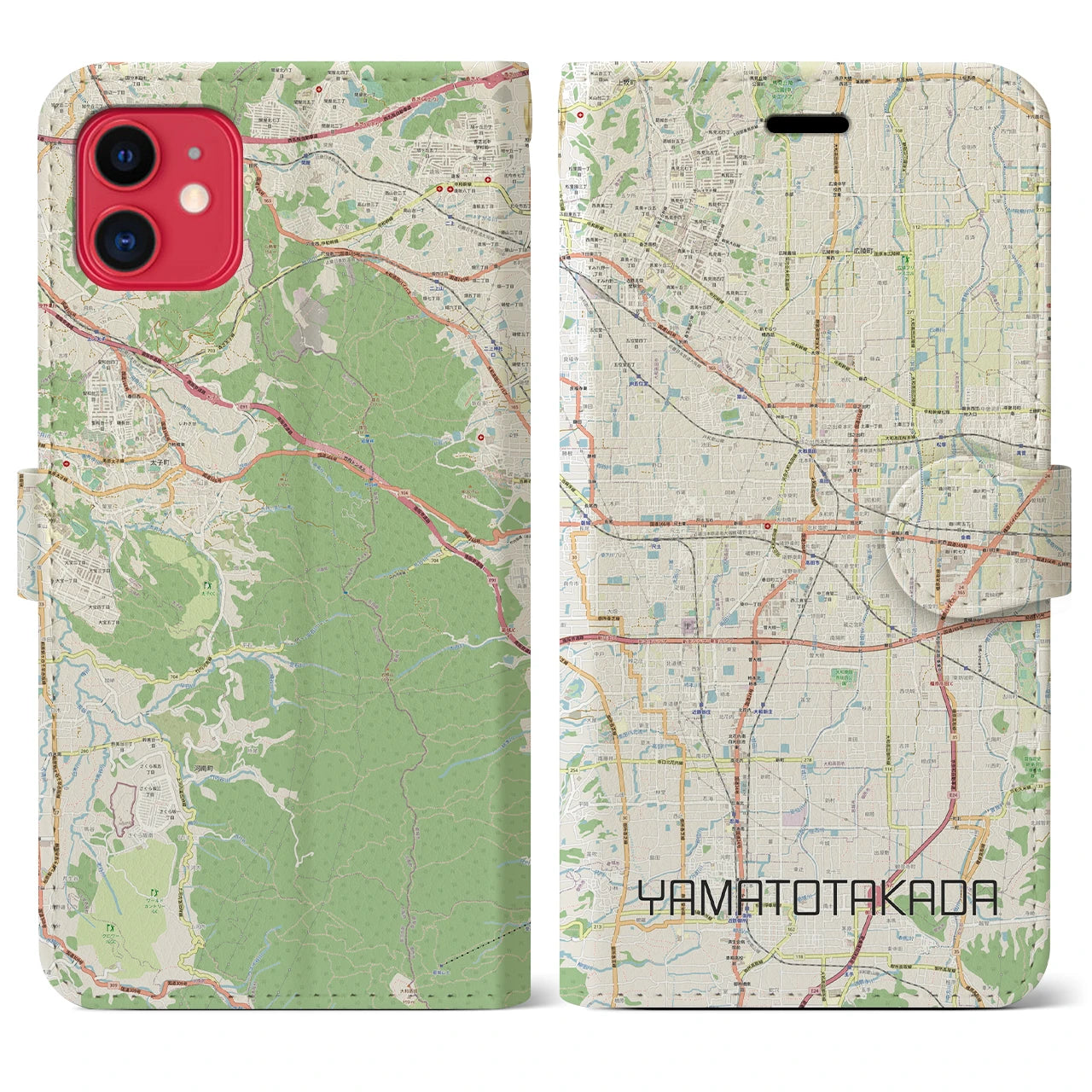 【大和高田(奈良県)】地図柄iPhoneケース(手帳タイプ)ナチュラル・iPhone 11 用