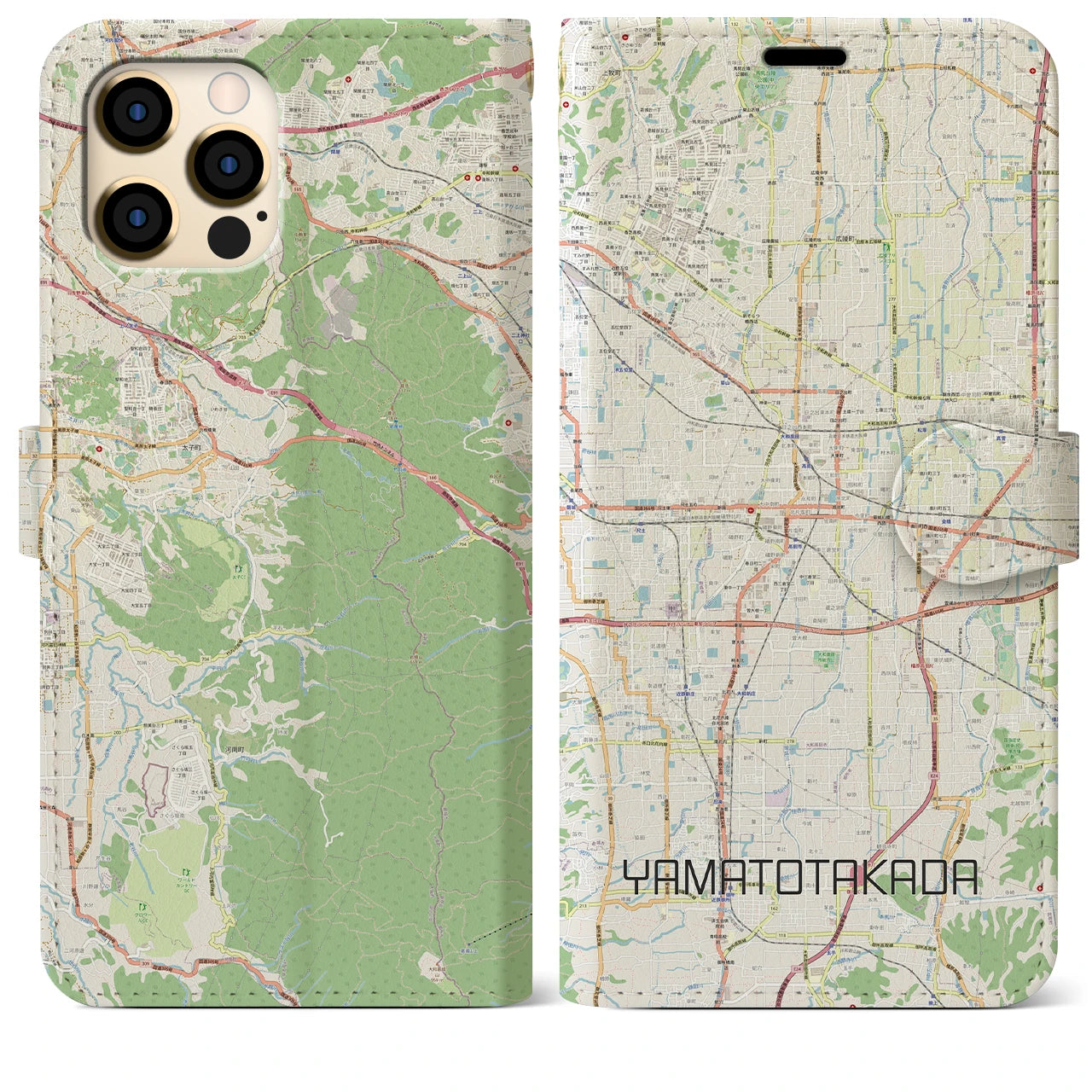 【大和高田(奈良県)】地図柄iPhoneケース(手帳タイプ)ナチュラル・iPhone 12 Pro Max 用