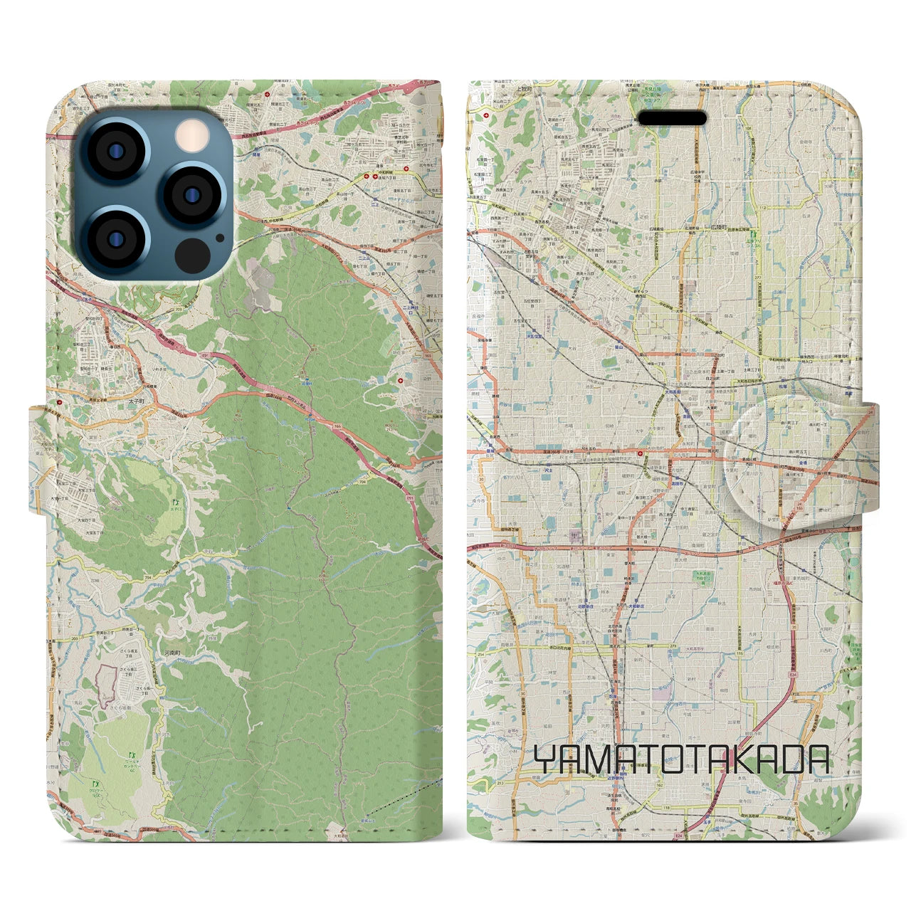【大和高田(奈良県)】地図柄iPhoneケース(手帳タイプ)ナチュラル・iPhone 12 / 12 Pro 用