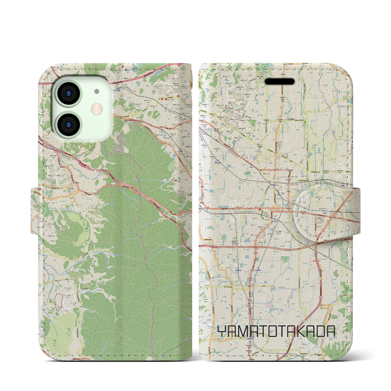 【大和高田(奈良県)】地図柄iPhoneケース(手帳タイプ)ナチュラル・iPhone 12 mini 用