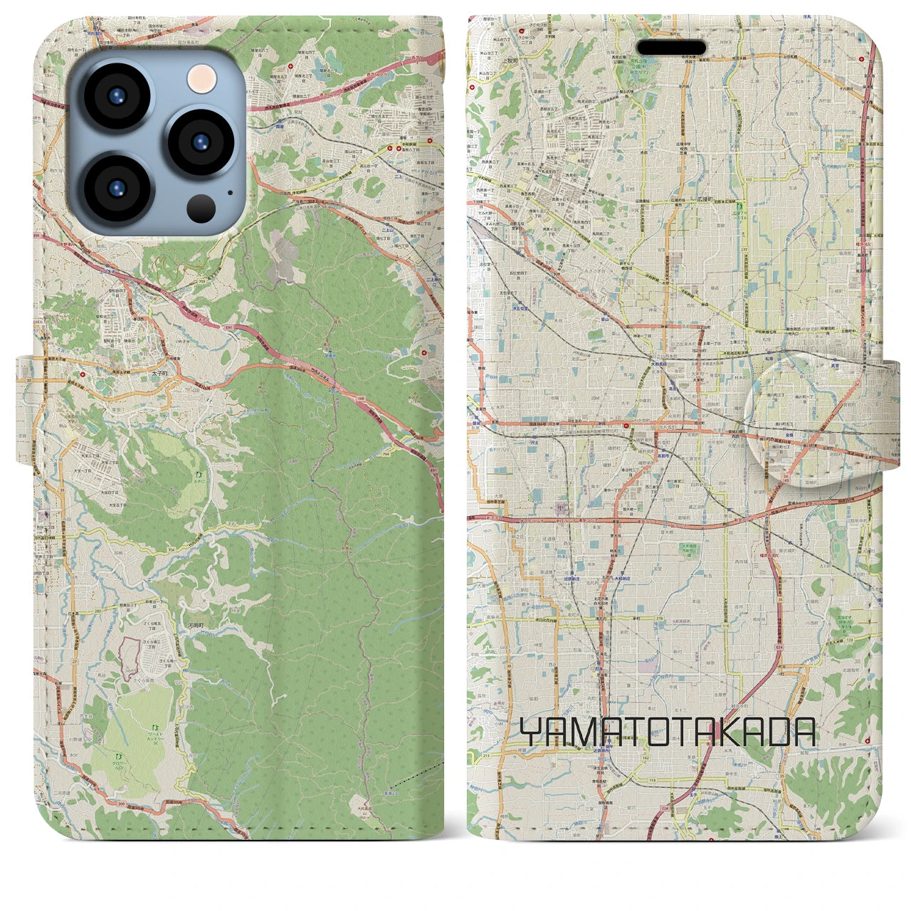 【大和高田(奈良県)】地図柄iPhoneケース(手帳タイプ)ナチュラル・iPhone 13 Pro Max 用