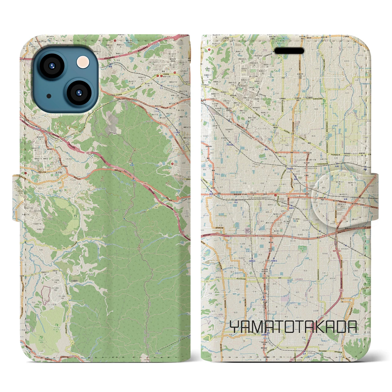 【大和高田(奈良県)】地図柄iPhoneケース(手帳タイプ)ナチュラル・iPhone 13 用