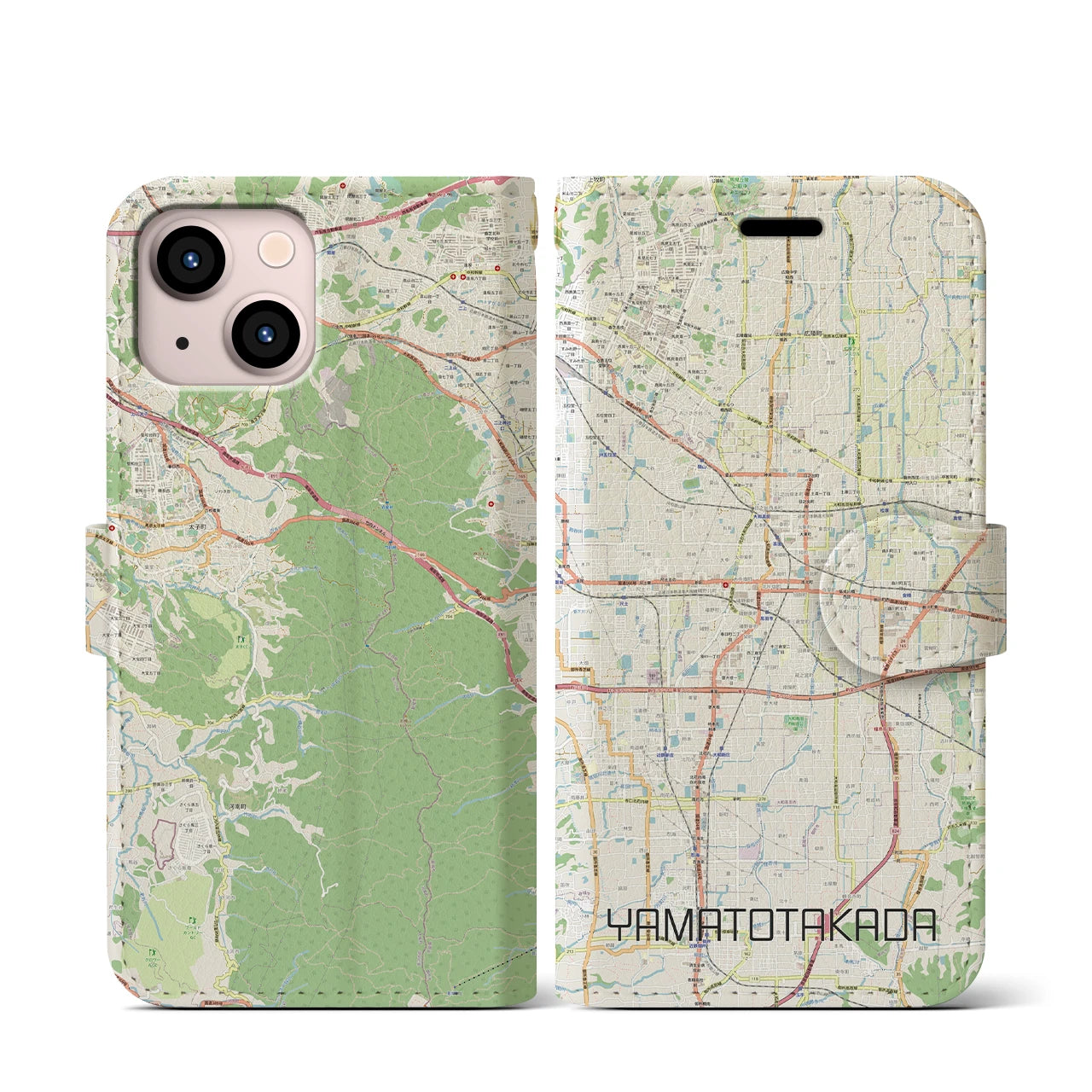 【大和高田(奈良県)】地図柄iPhoneケース(手帳タイプ)ナチュラル・iPhone 13 mini 用