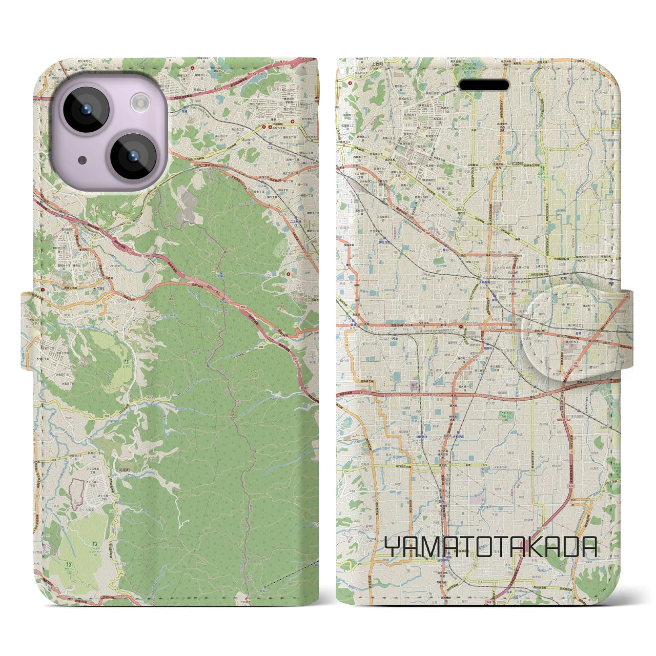 【大和高田(奈良県)】地図柄iPhoneケース(手帳タイプ)ナチュラル・iPhone 14 用
