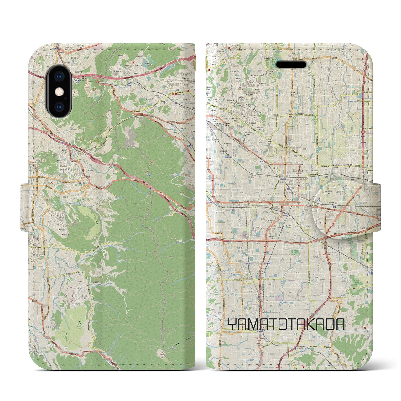 【大和高田(奈良県)】地図柄iPhoneケース(手帳タイプ)ナチュラル・iPhone XS / X 用