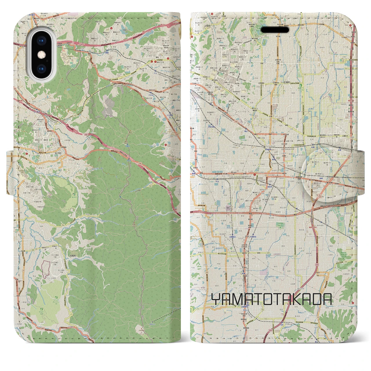 【大和高田(奈良県)】地図柄iPhoneケース(手帳タイプ)ナチュラル・iPhone XS Max 用
