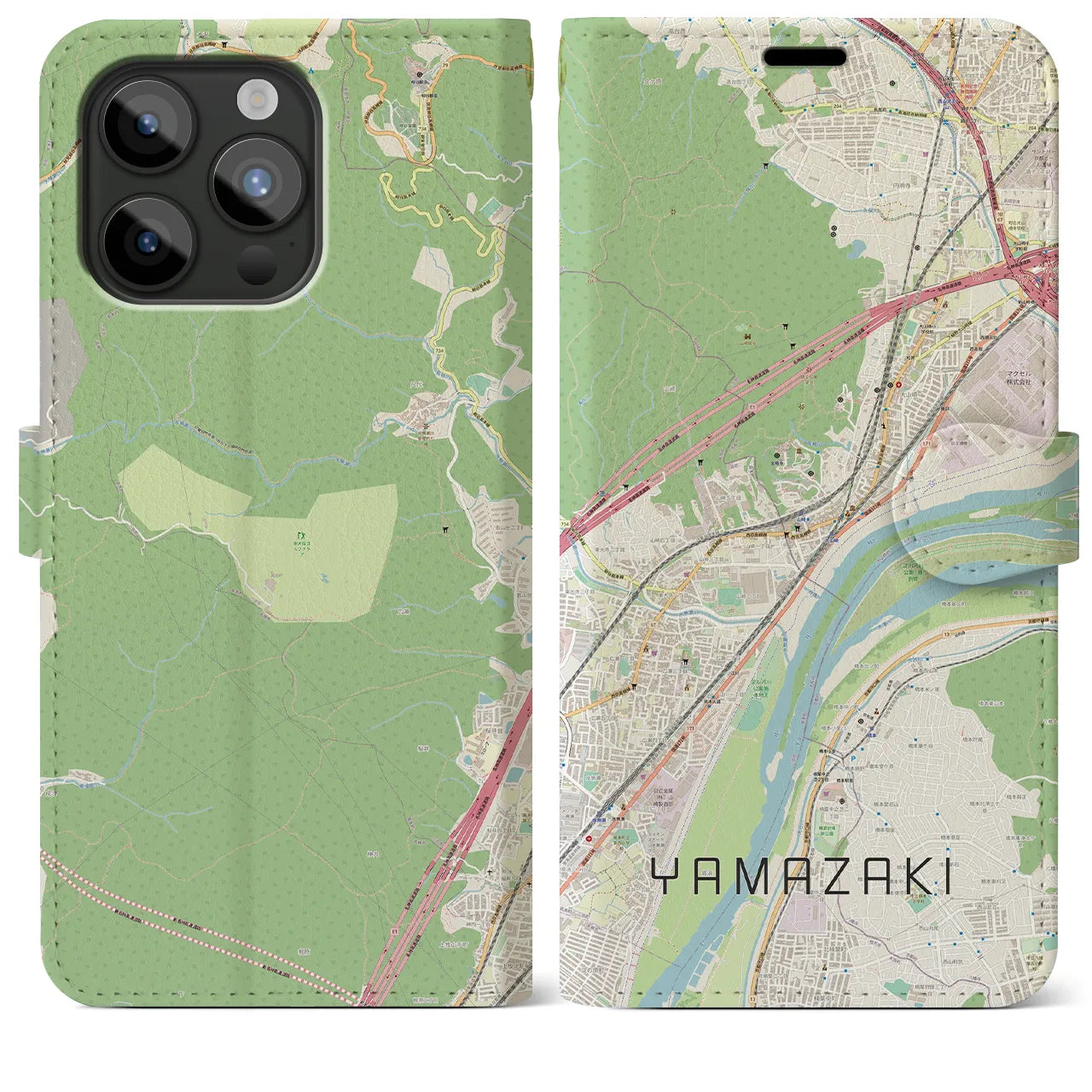 【山崎(京都府)】地図柄iPhoneケース(手帳タイプ)ナチュラル・iPhone 15 Pro Max 用