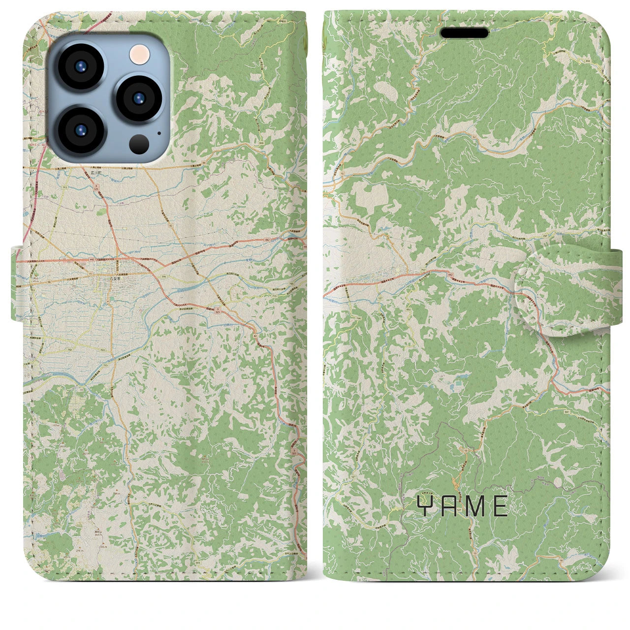 【八女(福岡県)】地図柄iPhoneケース(手帳タイプ)ナチュラル・iPhone 13 Pro Max 用