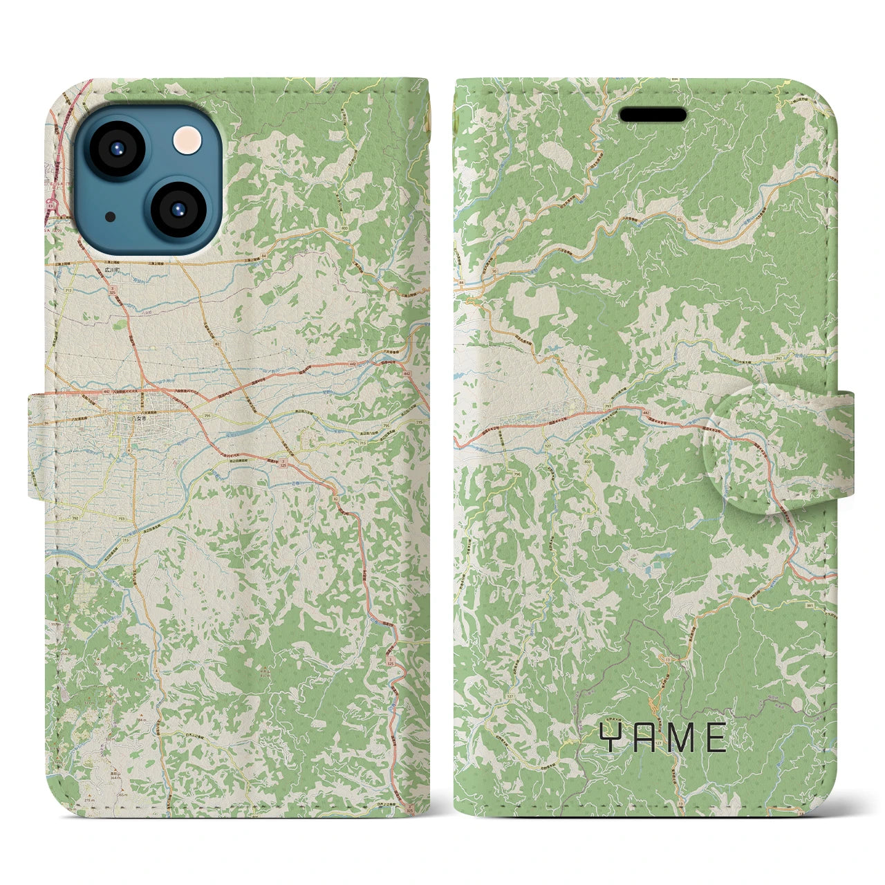 【八女(福岡県)】地図柄iPhoneケース(手帳タイプ)ナチュラル・iPhone 13 Pro 用