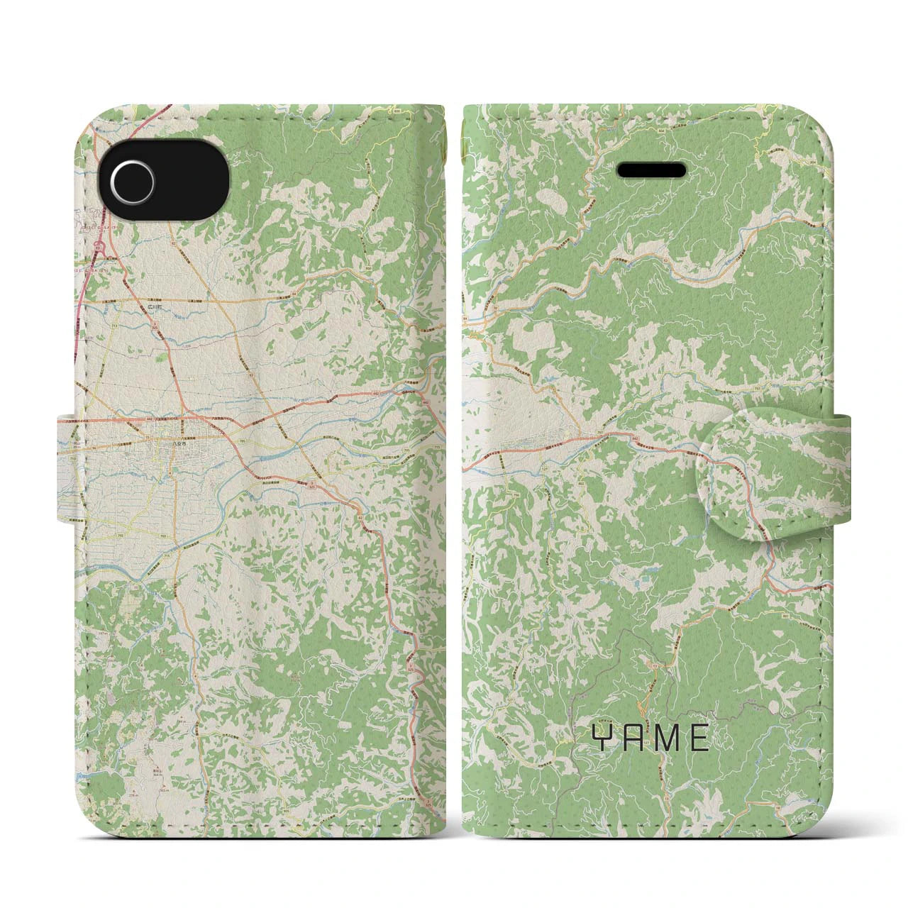 【八女(福岡県)】地図柄iPhoneケース(手帳タイプ)ナチュラル・iPhone SE(第3 / 第2世代) / 8 / 7 / 6s / 6 用