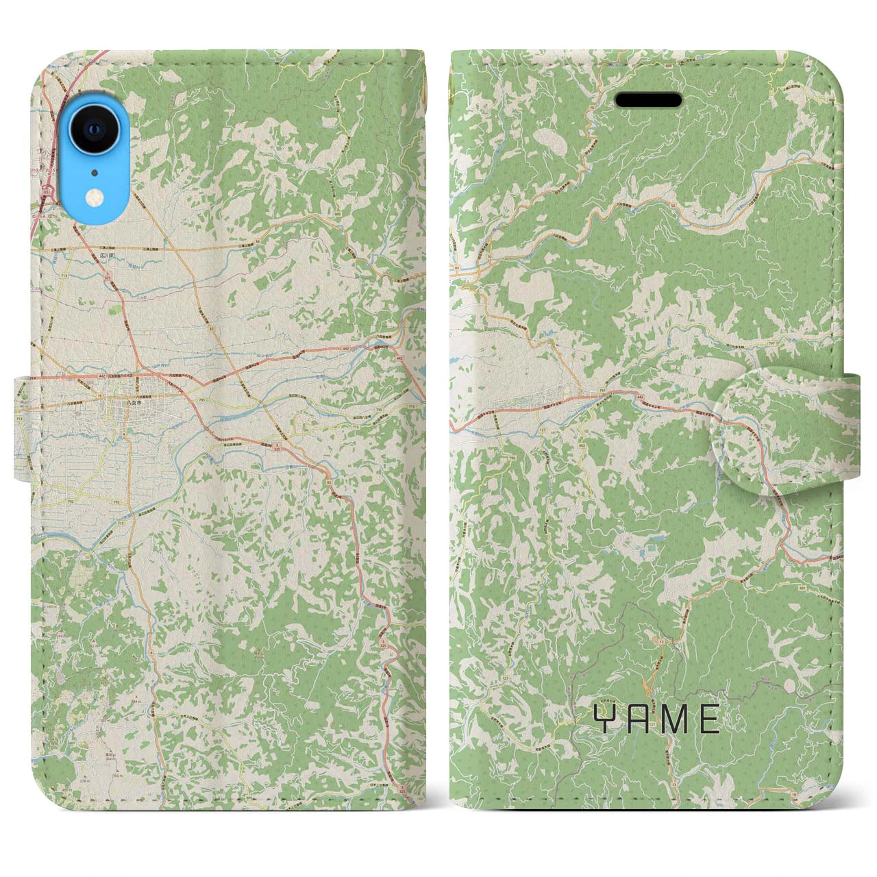 【八女(福岡県)】地図柄iPhoneケース(手帳タイプ)ナチュラル・iPhone XR 用