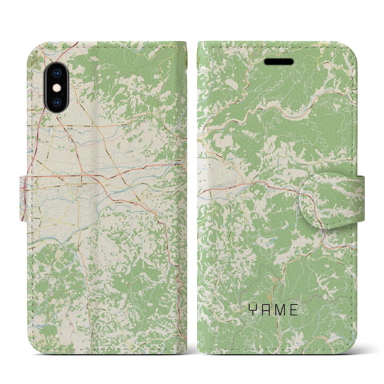 【八女(福岡県)】地図柄iPhoneケース(手帳タイプ)ナチュラル・iPhone XS / X 用