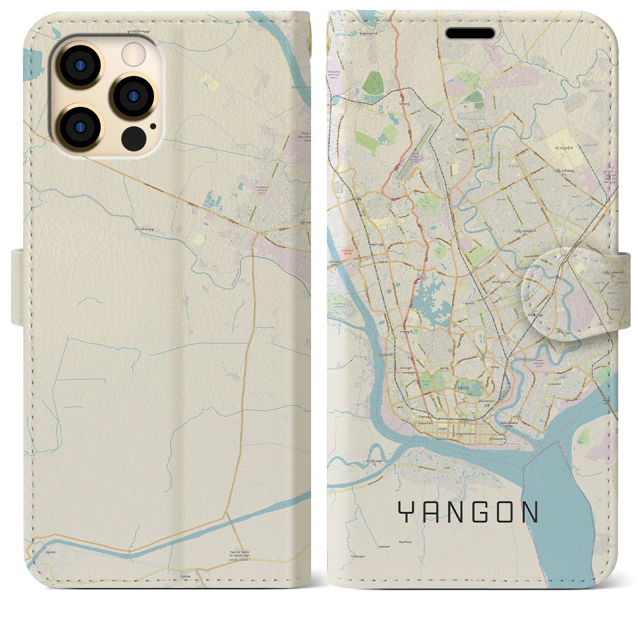 【ヤンゴン(ミャンマー)】地図柄iPhoneケース(手帳タイプ)ナチュラル・iPhone 12 Pro Max 用