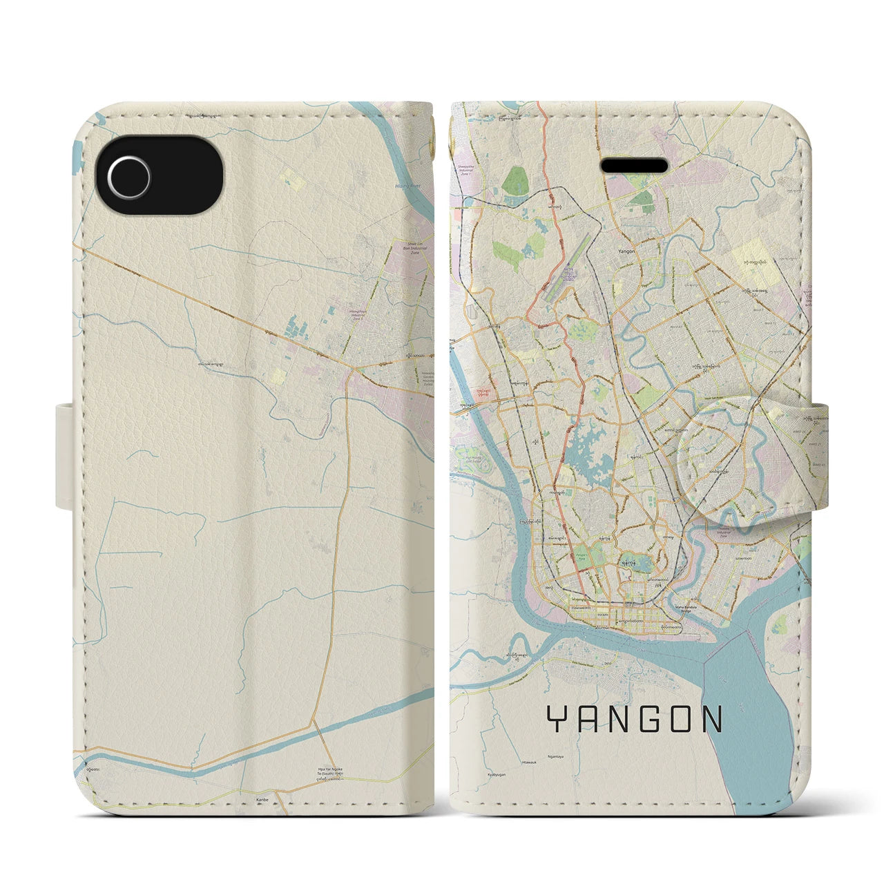 【ヤンゴン(ミャンマー)】地図柄iPhoneケース(手帳タイプ)ナチュラル・iPhone SE(第3 / 第2世代) / 8 / 7 / 6s / 6 用