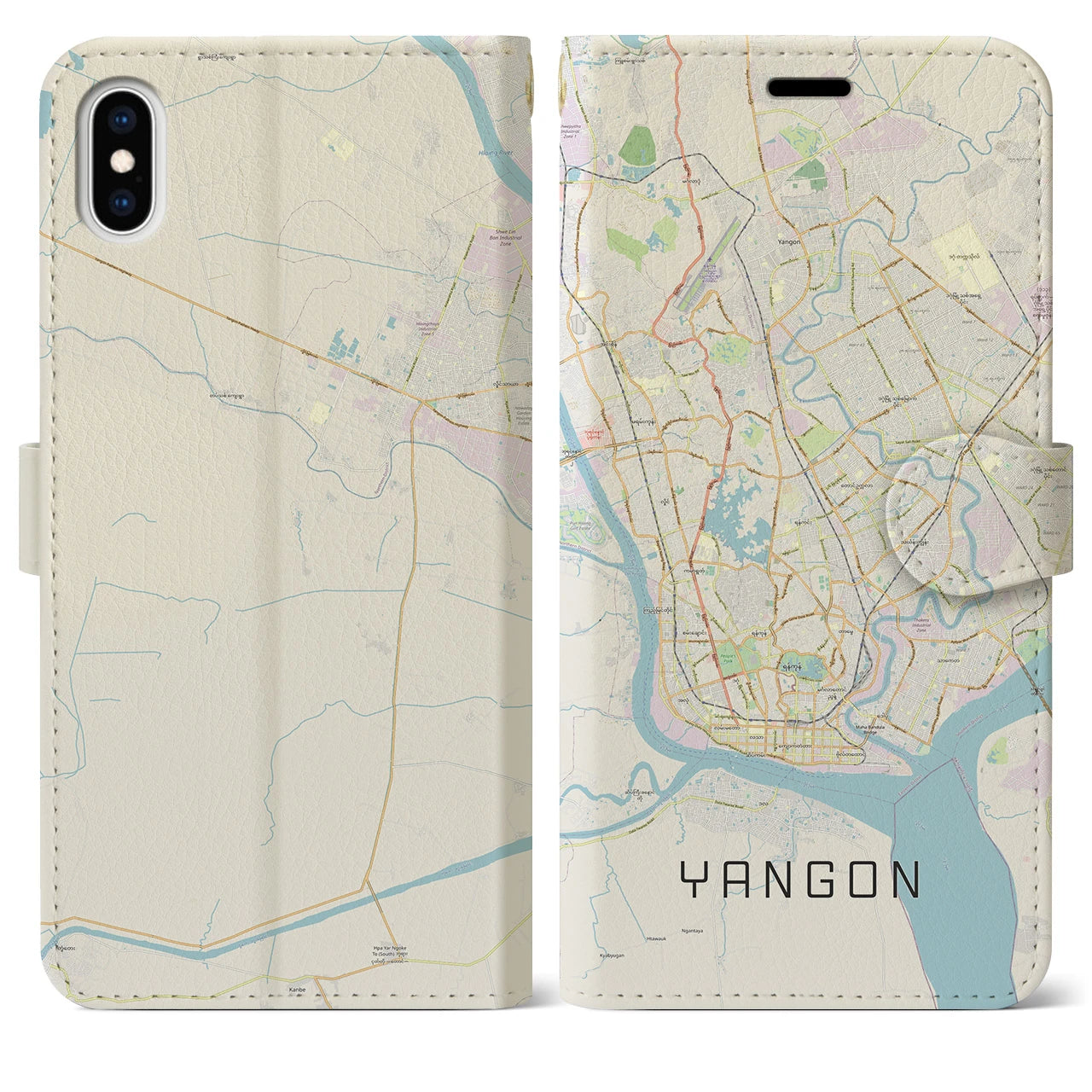 【ヤンゴン(ミャンマー)】地図柄iPhoneケース(手帳タイプ)ナチュラル・iPhone XS Max 用
