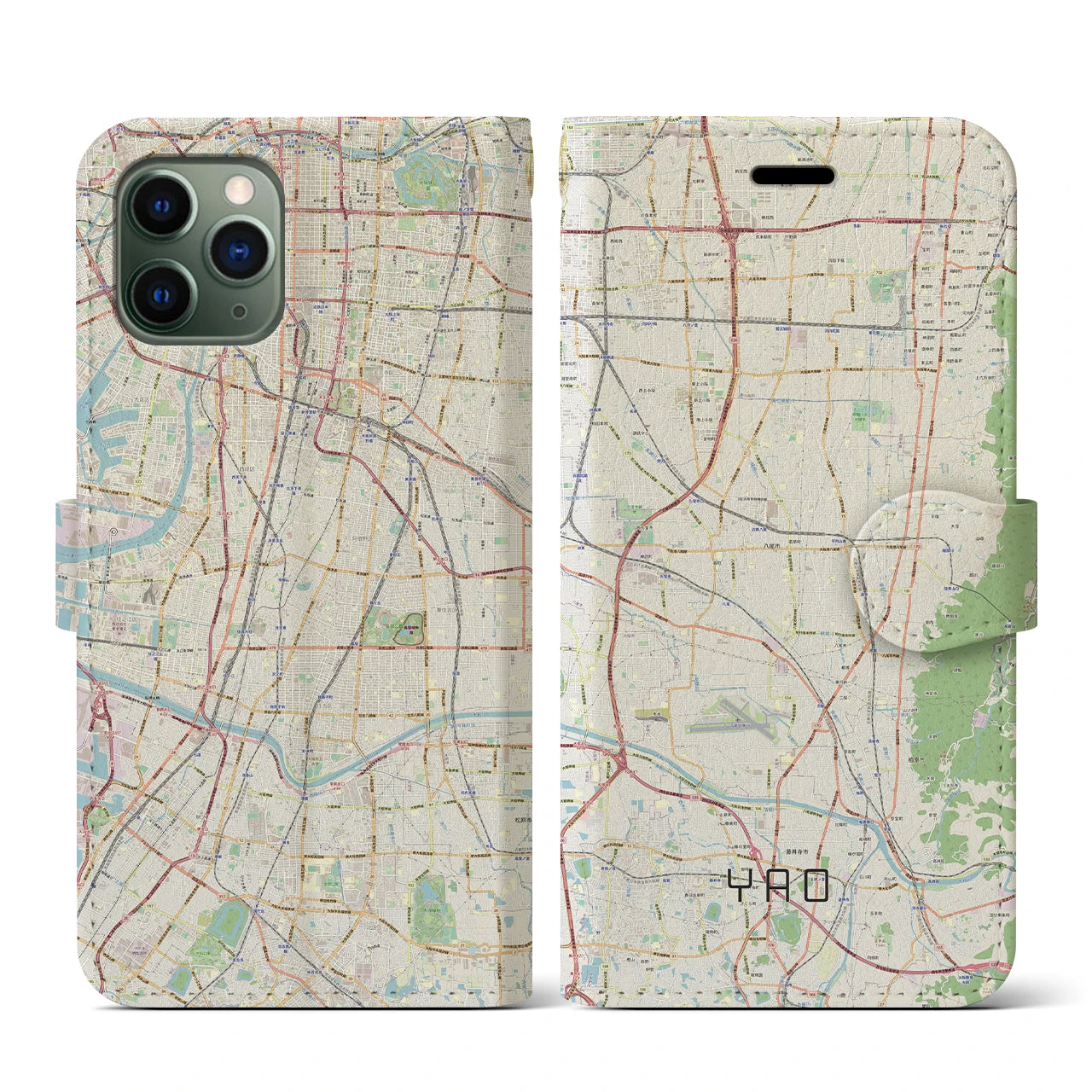 【八尾(大阪府)】地図柄iPhoneケース(手帳タイプ)ナチュラル・iPhone 11 Pro 用