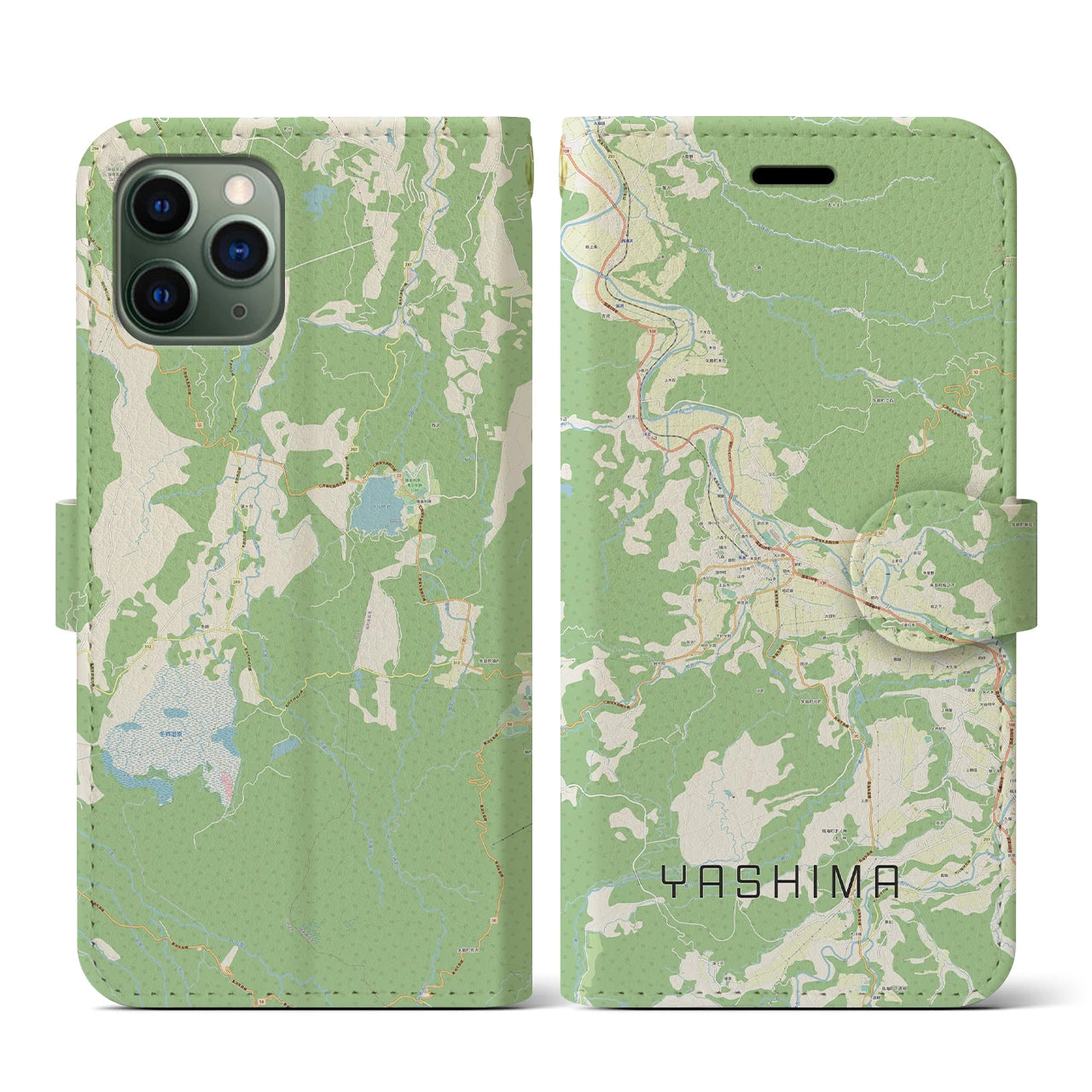 【矢島(秋田県)】地図柄iPhoneケース(手帳タイプ)ナチュラル・iPhone 11 Pro 用