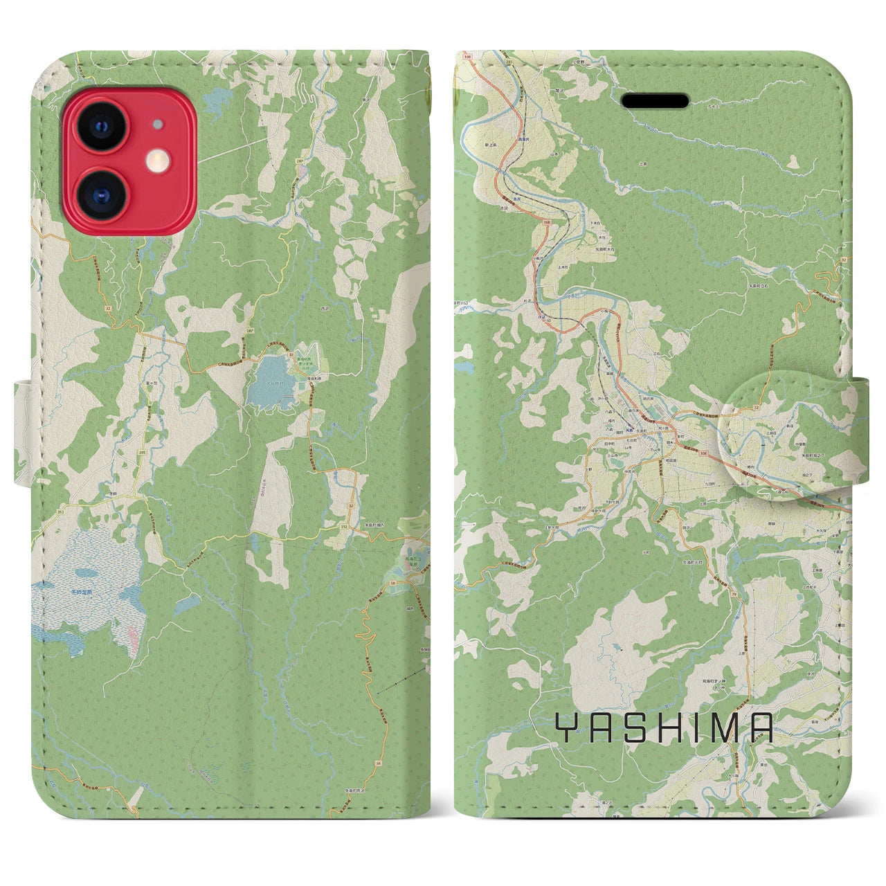 【矢島(秋田県)】地図柄iPhoneケース(手帳タイプ)ナチュラル・iPhone 11 用