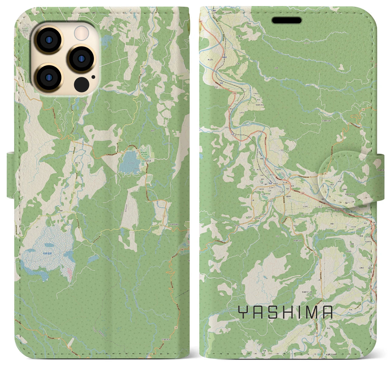 【矢島(秋田県)】地図柄iPhoneケース(手帳タイプ)ナチュラル・iPhone 12 Pro Max 用
