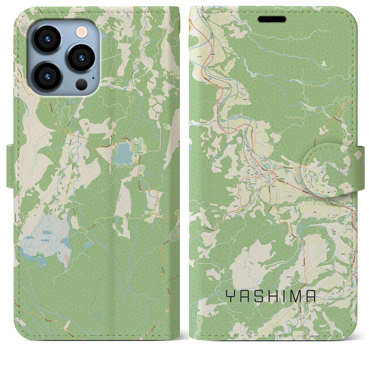 【矢島(秋田県)】地図柄iPhoneケース(手帳タイプ)ナチュラル・iPhone 13 Pro Max 用