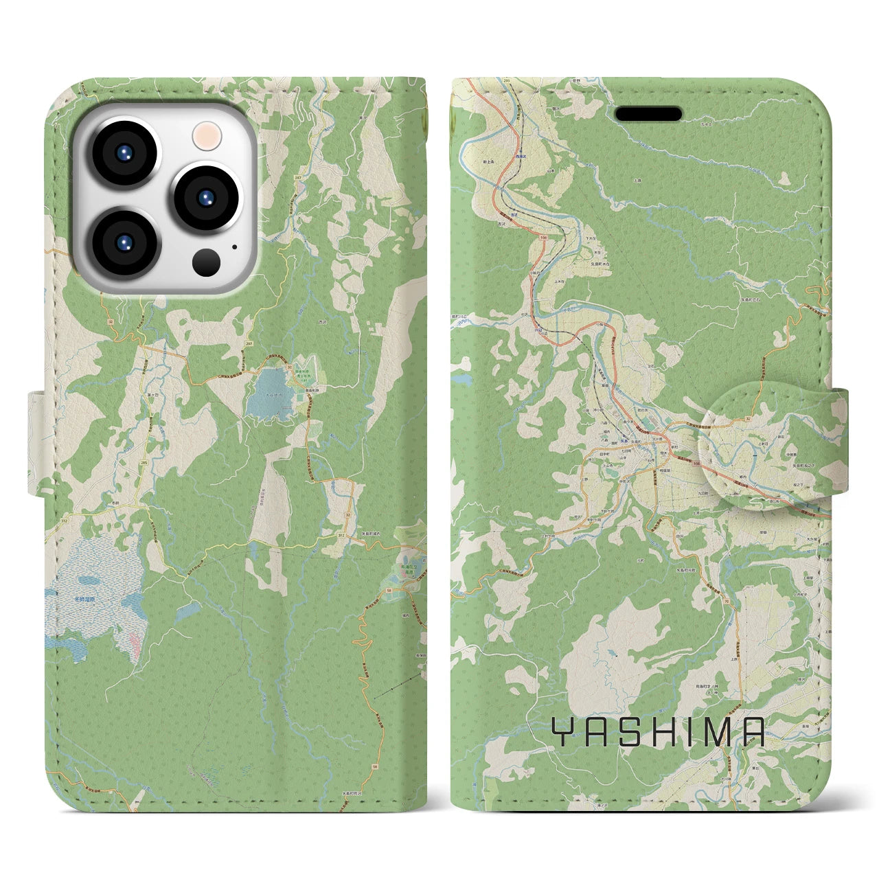 【矢島(秋田県)】地図柄iPhoneケース(手帳タイプ)ナチュラル・iPhone 13 Pro 用