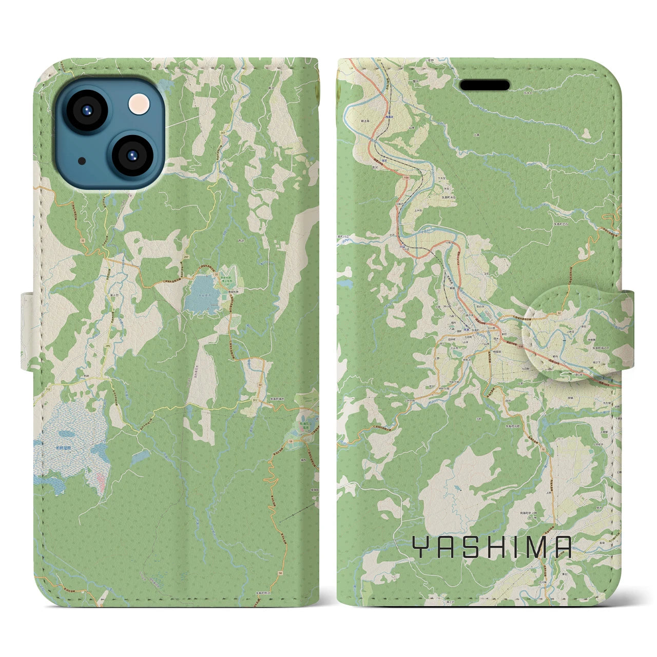 【矢島(秋田県)】地図柄iPhoneケース(手帳タイプ)ナチュラル・iPhone 13 用