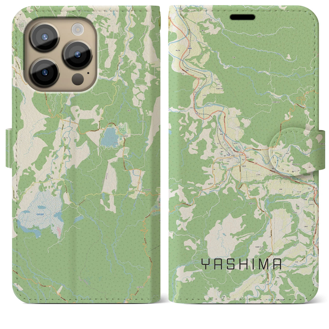 【矢島(秋田県)】地図柄iPhoneケース(手帳タイプ)ナチュラル・iPhone 14 Pro Max 用