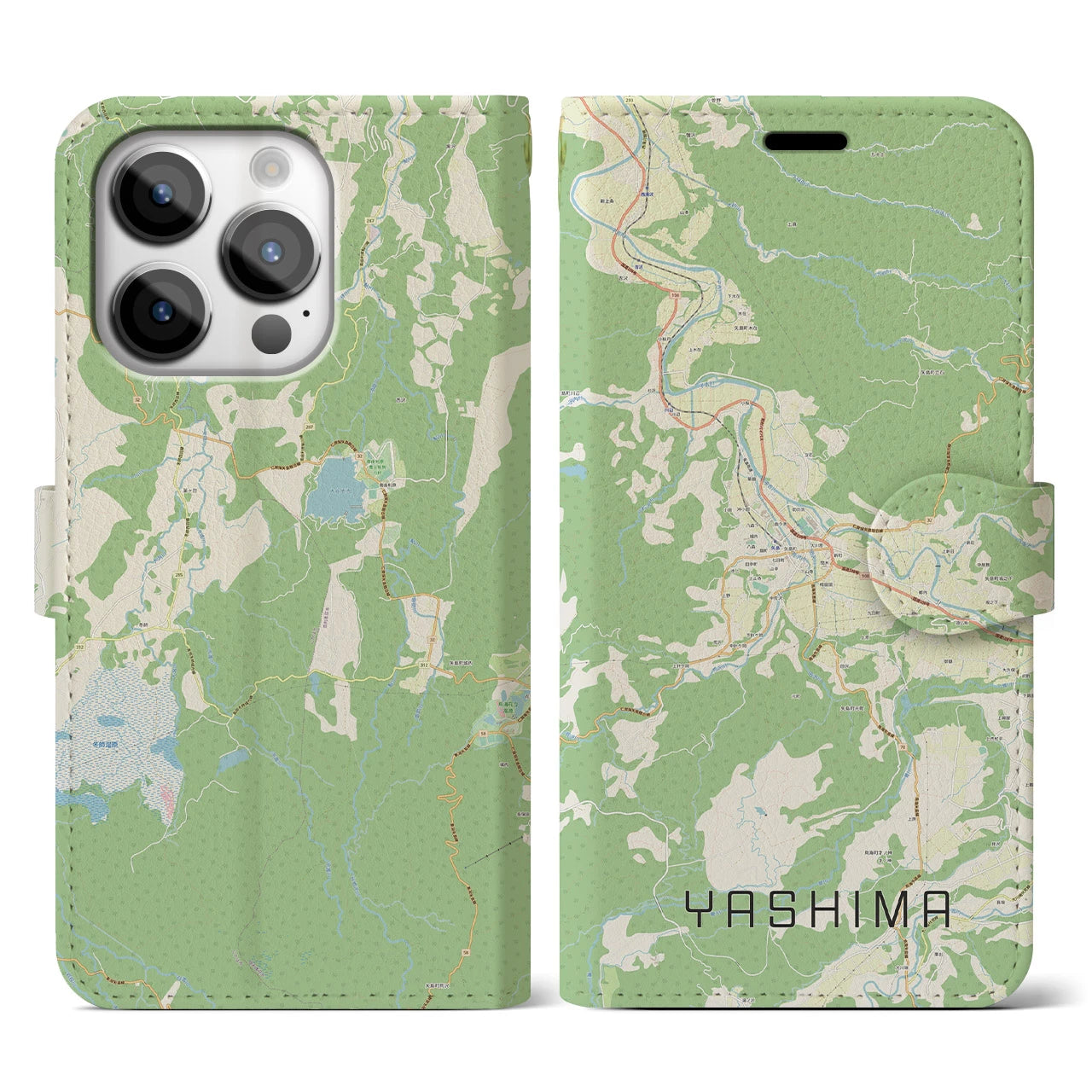【矢島(秋田県)】地図柄iPhoneケース(手帳タイプ)ナチュラル・iPhone 14 Pro 用
