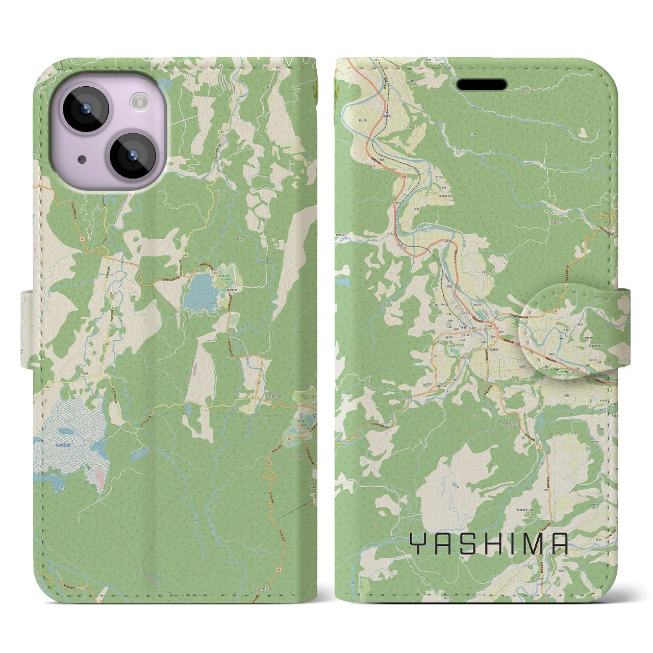 【矢島(秋田県)】地図柄iPhoneケース(手帳タイプ)ナチュラル・iPhone 14 用