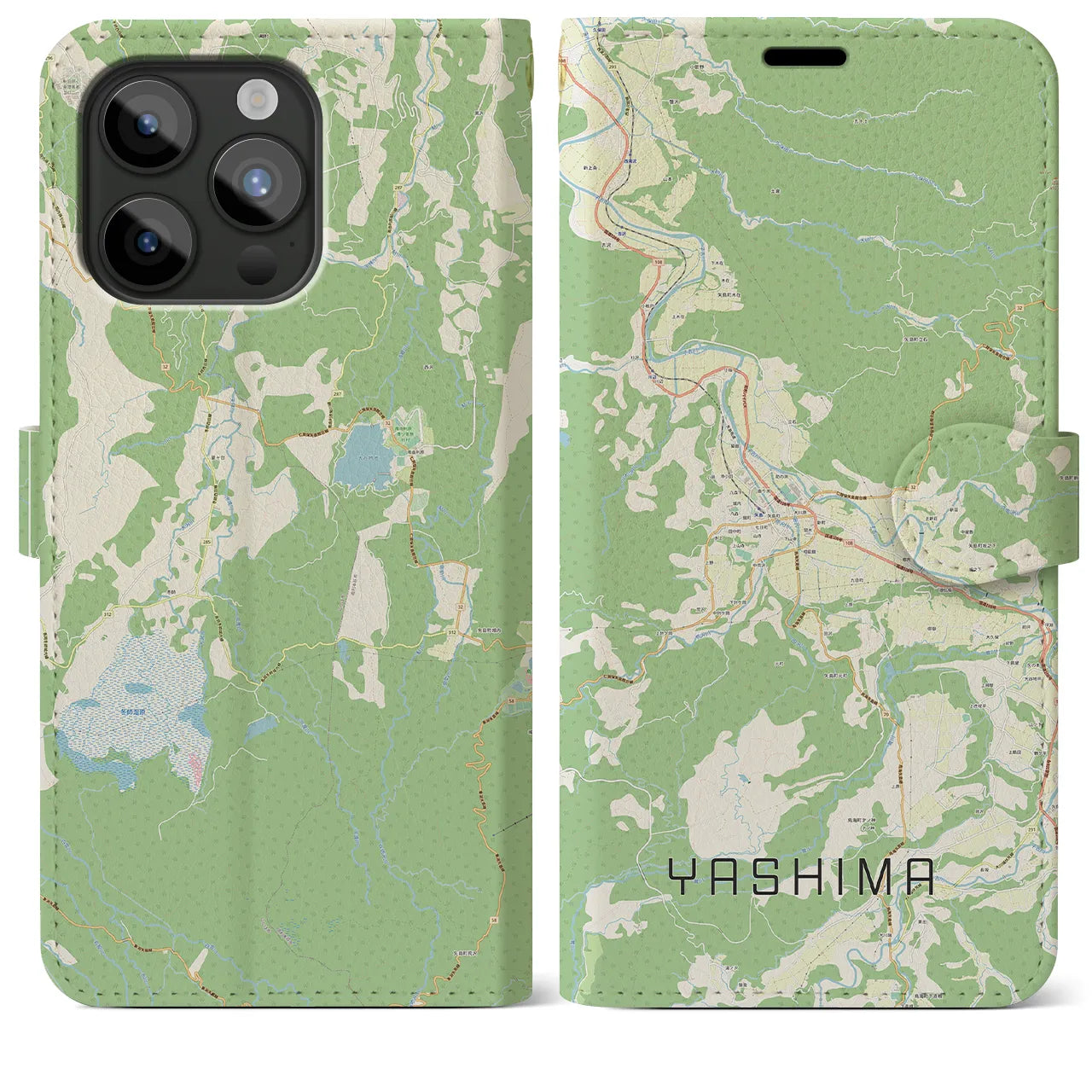 【矢島(秋田県)】地図柄iPhoneケース(手帳タイプ)ナチュラル・iPhone 15 Pro Max 用